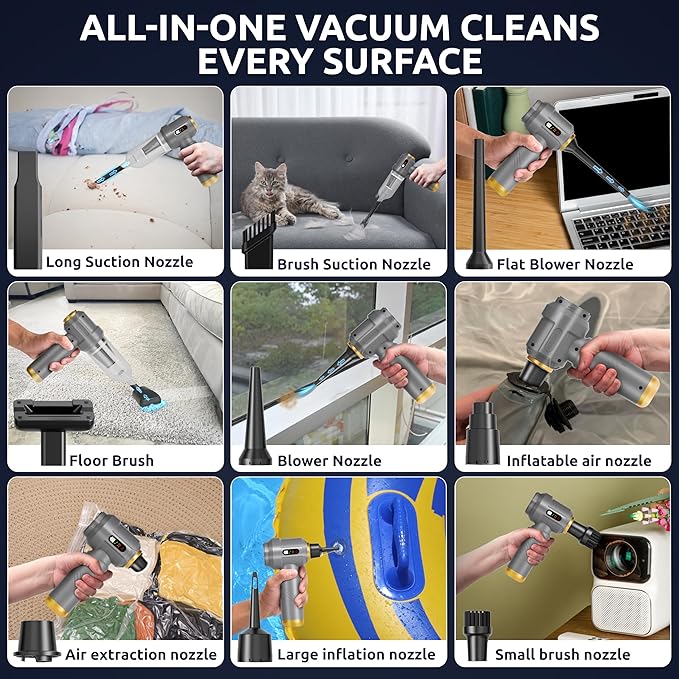 Handheld Vacuum Cordless Vacuum Cleaner with 9 Extensions, 18000Pa Brushless Suction & Air Blower (2-in-1), 7800mAH Battery, Steel+HEPA Filter, Car Vacuum, Dust Buster for Interior, Home & Pet Hair
