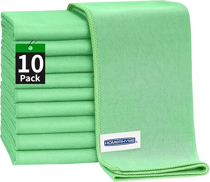 Microfiber Cleaning Cloth, 10 Pack Glasses Cleaning Cloth, 16" ×14" Window Cleaning Rags, Streak Free Lint Free Polishing Cloths Wipes for Eye Glass Stainless Steel Windshield, Sage Green