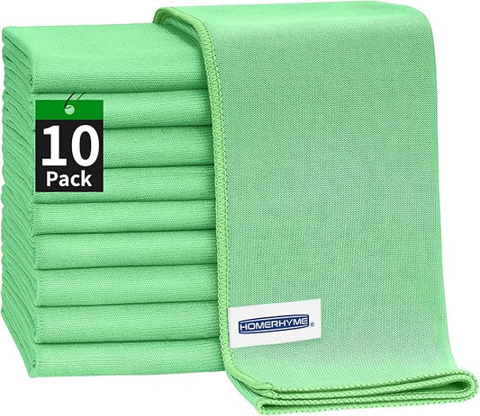 Microfiber Cleaning Cloth, 10 Pack Glasses Cleaning Cloth, 16" ×14" Window Cleaning Rags, Streak Free Lint Free Polishing Cloths Wipes for Eye Glass Stainless Steel Windshield, Sage Green