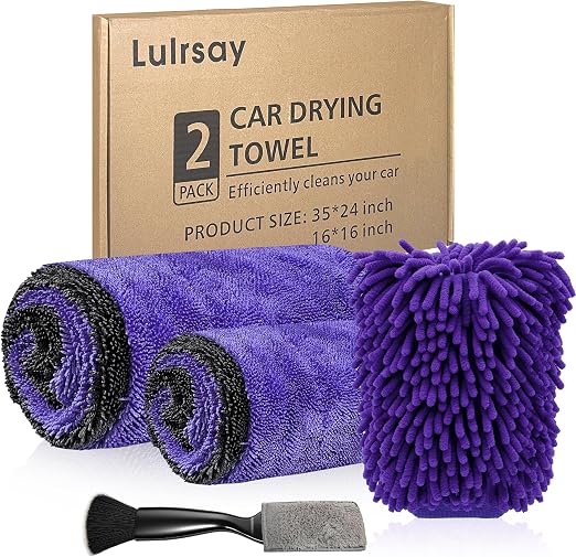 2 Pack Car Drying Towels – 1200GSM Ultra Absorbent Microfiber, 35"x24" & 16"x16", Lint-Free & Streak with Car Wash Mitt 