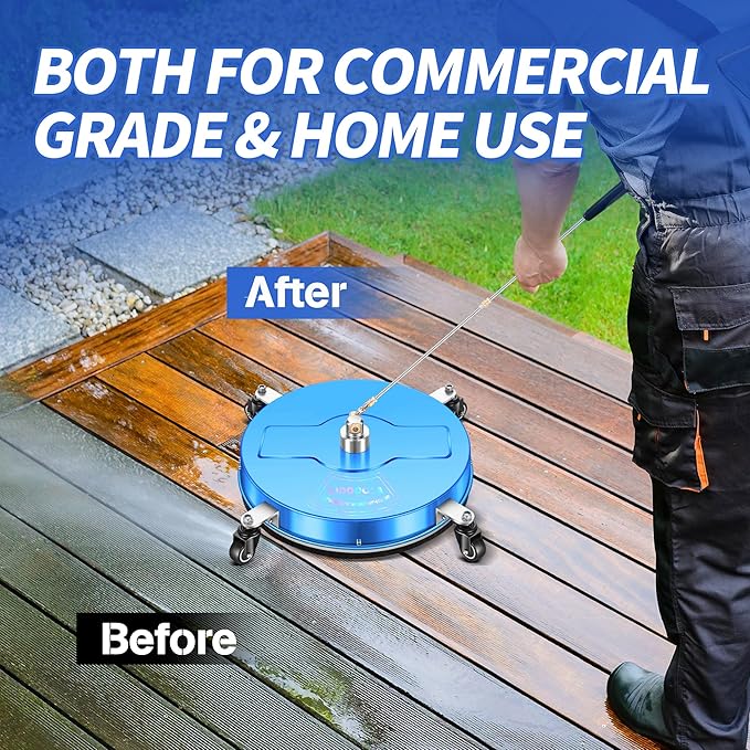 LidoDola 19'' Pressure Washer Surface Cleaner with 4 Wheels - Stainless Steel Surface Cleaner for Pressure Washer Attachment for Concrete, Driveway, Patio, Sidewalk, Deck and Driveways (19 INCH Blue)
