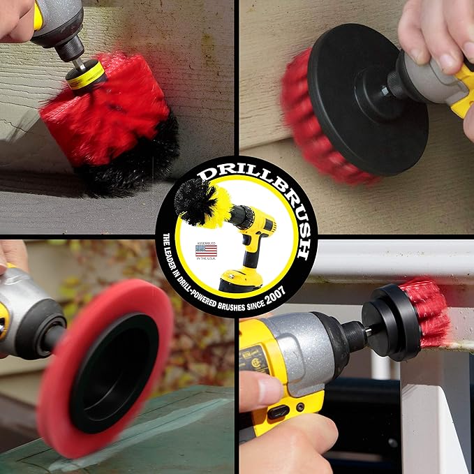 Red Stiff Nylon Bristle Brush Set for Outdoor Cleaning - Versatile Crevice Tool for Garage, Deck, House Siding, Concrete, Brick, Stone, Masonry, Vinyl Siding, Wood, and Patio Cleaner - Gutter Brush