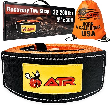 Recovery Tow Strap 3 x 20 ft, 22,200 lb for Off-Road Recovery