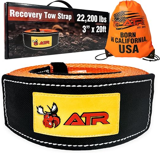 Recovery Tow Strap 3 x 20 ft, 22,200 lb for Off-Road Recovery