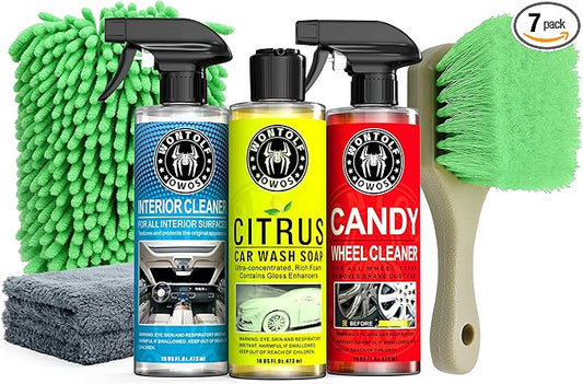 Wontolf Complete Car Wash Cleaning Kit, Car Interior Detailing Kit with Car Wash Soap, Interior Detailing Cleaner, Wheel Cleaner, Wheel Brush, Dying Towel, for Cars Trucks RVs SUVs