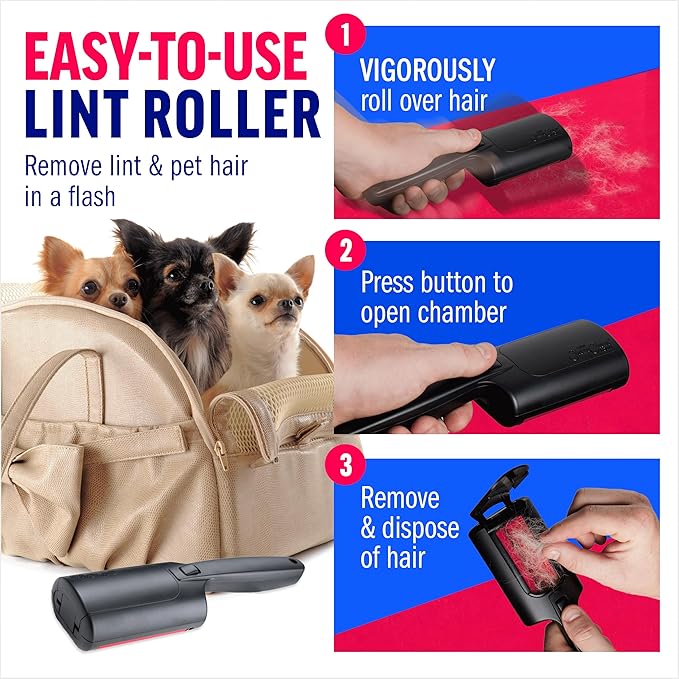 ChomChom Roller Pet Hair Remover – Reusable Lint Roller Pet Hair Removal Tool for Clothes, Couches, Cars and Travel - Cat Dog Hair Remover, Compact, No Sticky Refills Needed (Mini Roller)