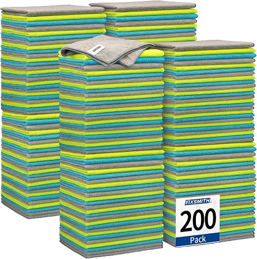 FIXSMITH Shop Towels-200 Pack, Multi-Functional Shop Rags, 12 x 16 in Microfiber Cleaning Cloth, Highly Absorbent Cleani