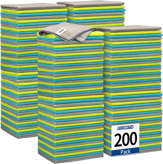 FIXSMITH Shop Towels-200 Pack, Multi-Functional Shop Rags, 12 x 16 in Microfiber Cleaning Cloth, Highly Absorbent Cleani