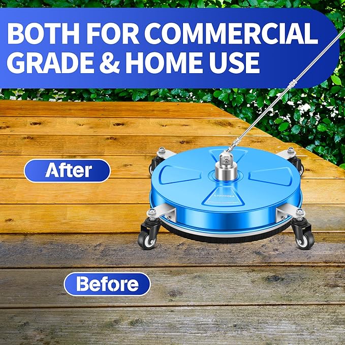 LidoDola 16'' Pressure Washer Surface Cleaner with 4 Wheels - Stainless Steel Surface Cleaner for Pressure Washer Attachment for Concrete, Driveway, Patio, Sidewalk, Deck and Driveways (16 INCH Blue)