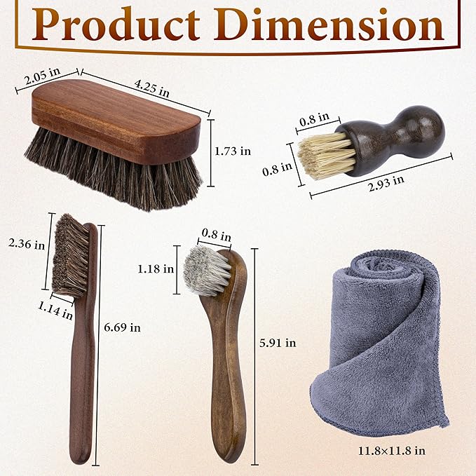 5 PCS Leather Brush Car Detailing, Horse Hair Brush, Car Cleaning Supplies, Car Interior Brush, Carpet Brush for Car Detailing, for Car Accessories Interior, Carpet, Upholstery, Furniture and Shoes