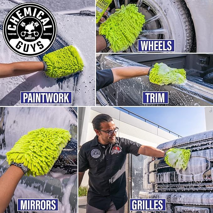 Chemical Guys MIC493 Chenille Premium Scratch-Free Microfiber Wash Mitt, Lime Green, 9.6" x 2.3" x 7" (Pack of 2)