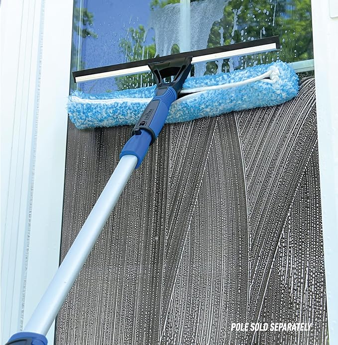 Unger Professional Connect and Clean 2-in-1 Squeegee and Scrubber, 14” Window Cleaning Tool, Essential Glass Cleaner for Commercial and Residential Use, Reusable Microfiber Sleeve, Streak-Free Results