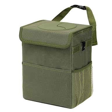 AOKJOY Car Garbage can with lid Leak Proof Vehicle Trash Can 3 Storage Pockets Hanging Waterproof car Trash Bag for SUV 