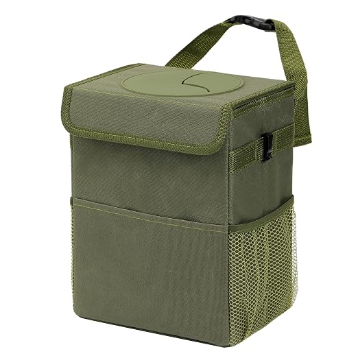 AOKJOY Car Garbage can with lid Leak Proof Vehicle Trash Can 3 Storage Pockets Hanging Waterproof car Trash Bag for SUV 