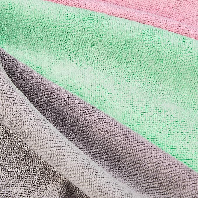 Amazon Basics Microfiber Cleaning Cloths, Ultra Absorbent, Scratch-Free, Non-Abrasive, Reusable and Washable, 16" x 12", Green/Gray/Pink, 48-Pack
