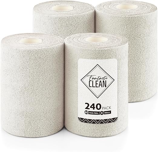 Fantasticlean Microfiber Cleaning Cloth Roll, 240 Pack, 8" x 8", Off-White