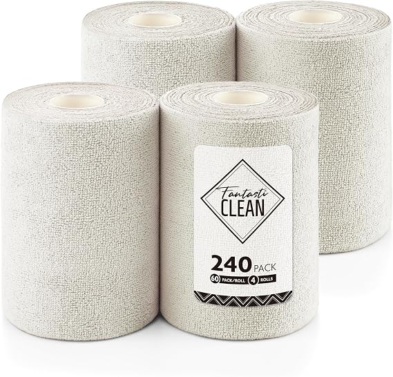 Fantasticlean Microfiber Cleaning Cloth Roll, 240 Pack, 8" x 8", Off-White