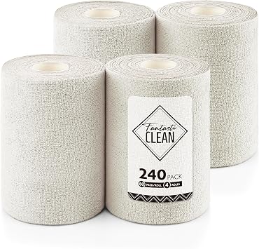 Fantasticlean Microfiber Cleaning Cloth Roll, 240 Pack, 8" x 8", Off-White