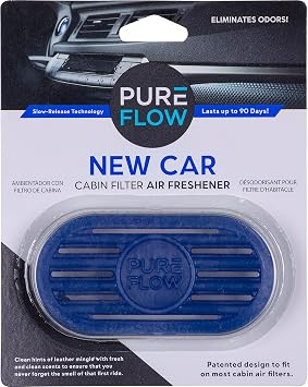 PUREFLOW Cabin Filter Air Freshener with Odor Eliminator – Fits on Most Car, Truck, and SUV Cabin Air Filters - New Car 