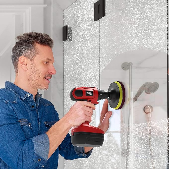 SCRUBIT Drill Brush Power Scouring Pads - Heavy Duty Tub and Tile Cleaner - Drill Scrubber Brush kit Includes Drill Attachment, 3 Red, 3 Stiff Green Scrubber Pads
