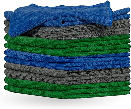 Pinnacle Mercantile Microfiber Cleaning Cloths Extra Large 16x16in Pack of 12 Highly Absorbent Lint Free Streak Free Non
