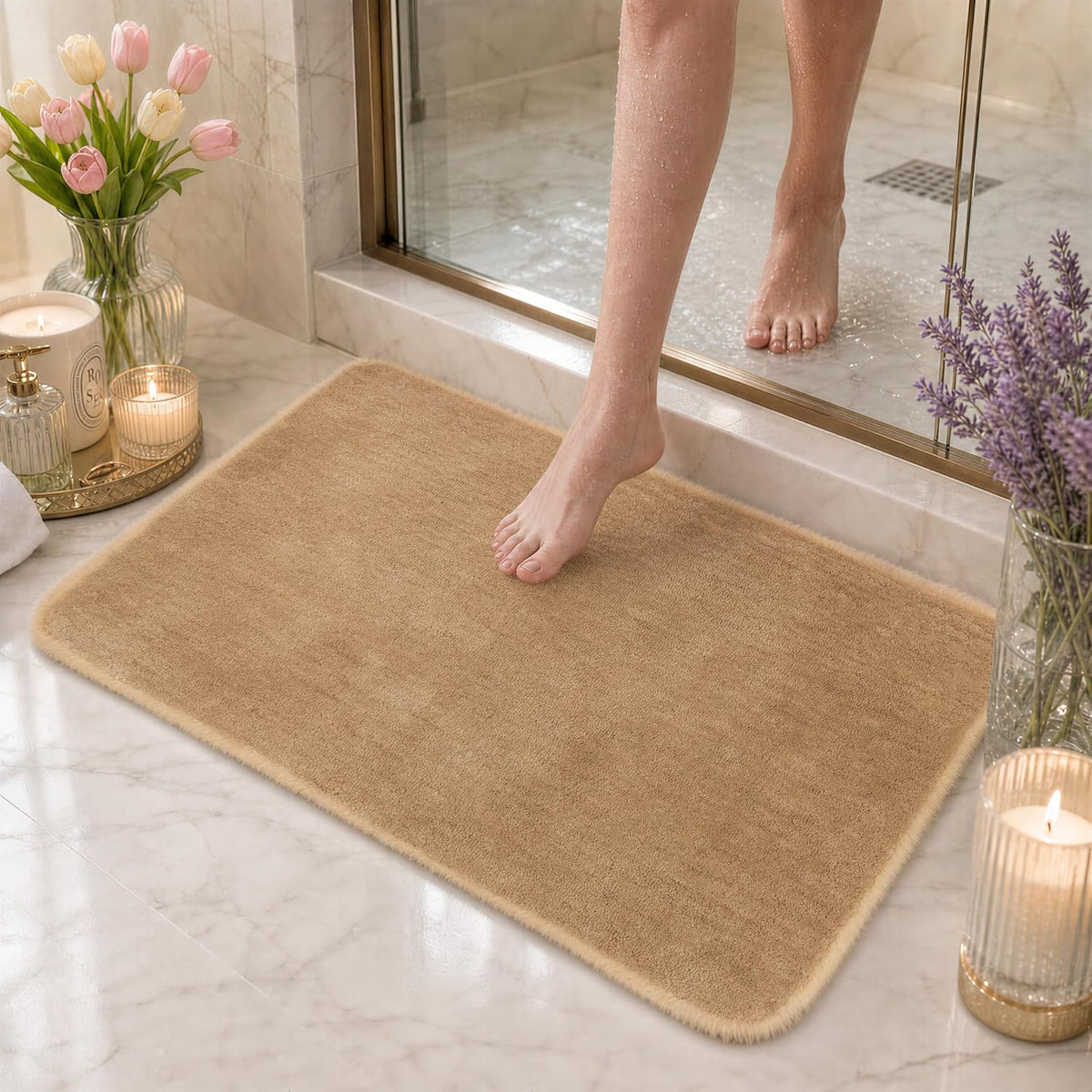 Bathroom Rug 20x32,Super Absorbent Quick Dry Non Slip Bath Mat,Dark Beige