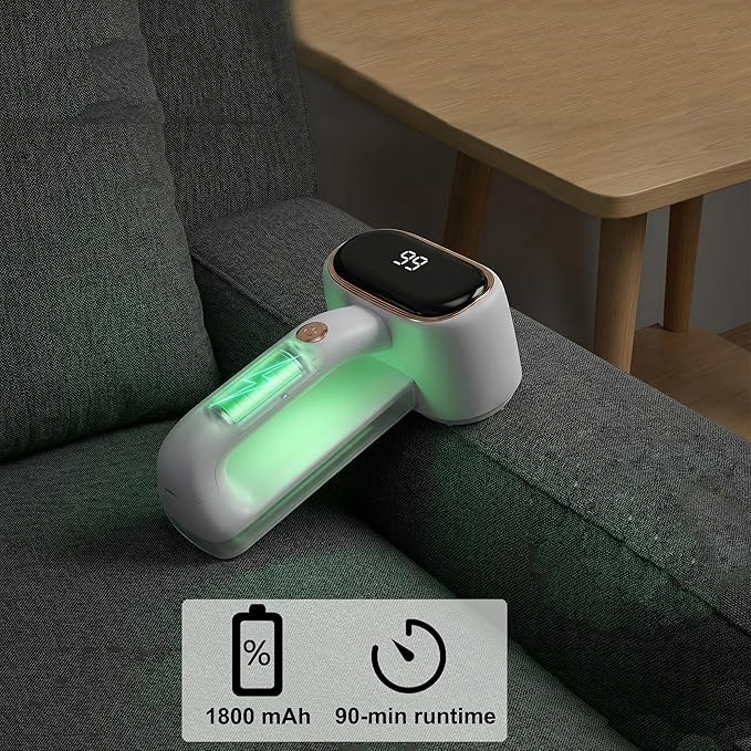 Fabric Shaver Lint Removers Rechargeable Sweater Shaver with Dual Head & LCD Display for Clothes Couch Pilling Furniture, 6-Leaf Blades Defuzzer, Pearl White, 1 Piece.