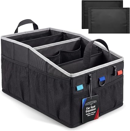 Car Seat Organizer Front/Back with Tactical Hooks & Cup Holders