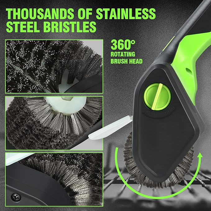 DNA Motoring TOOLS-00219 Cordless Electric Grill Cleaning Scrub Brush Rechargeable with Type-C Charge Cord,Green/Black