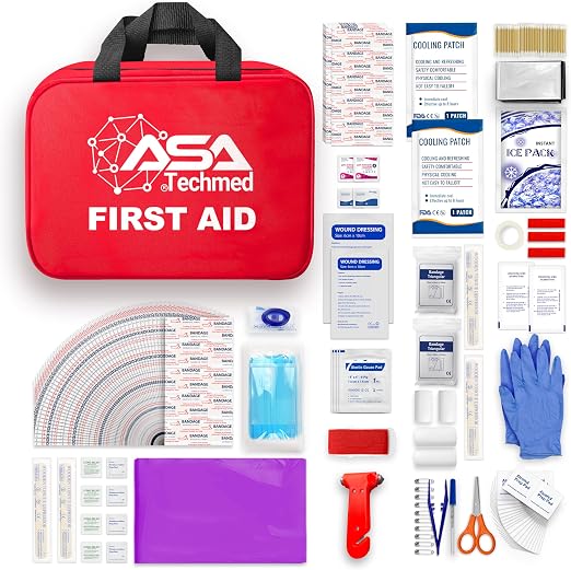 ASA TECHMED First Aid Kit Compact, Lightweight for Emergencies at Home, Workplace, Outdoors, Car, Camping, Sports, Hikin