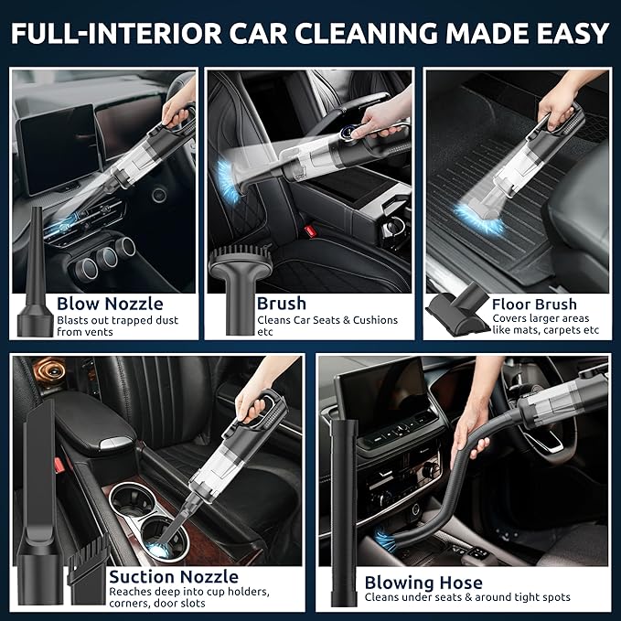 Handheld Vacuum Cordless Vacuum Cleaner with LED Light, 18000Pa Brushless Suction & Air Blower (2-in-1), 7800mAH Battery, Steel+HEPA Filter, Car Vacuum, Dust Buster for Interior, Home & Pet Hair