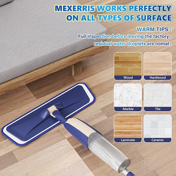 Spray Mops for Hardwood Floor Cleaning: MEXERRIS Wet Mops Dry Dust Mop with 3 Washable Pads for Swiffer Powermop - Flat Mop Home Commercial Mops for Wood Laminate Tile Vinyl Cement Concrete