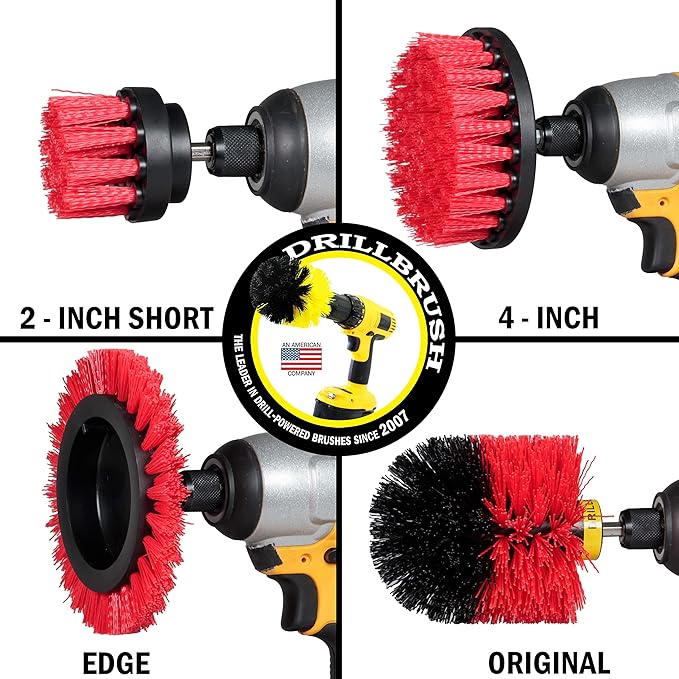Red Stiff Nylon Bristle Brush Set for Outdoor Cleaning - Versatile Crevice Tool for Garage, Deck, House Siding, Concrete, Brick, Stone, Masonry, Vinyl Siding, Wood, and Patio Cleaner - Gutter Brush