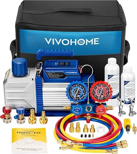 VIVOHOME A2L 1/2 HP 5CFM Dual Stage AC Vacuum Pump and Manifold Gauge Set