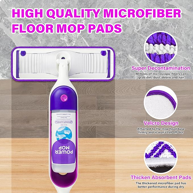 Reusable Mop Pads Compatible with Swiffer PowerMop, Microfiber Mop Pads Replacement Washable Mop Refills Pads for Dry Wet Mop, Spray Mops Pads Floor Mop Head for Hardwood Cleaning, 6 Pack