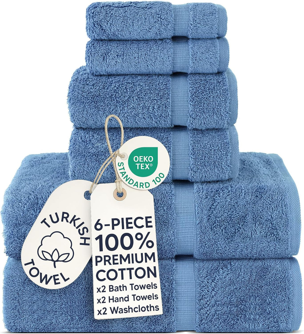 100% Cotton 6-Piece Towel Set, Wedgewood