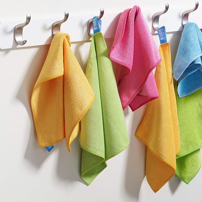 E-Cloth 10-pc Starter Pack, Microfiber Cleaning Cloth Set, Includes Household Cleaning Tools for Bathroom, Kitchen, and Cars, Washable and Reusable, 100 Wash Promise, Assorted Colors