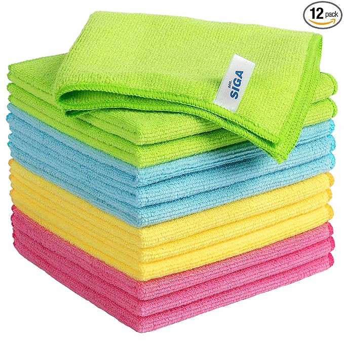 MR.SIGA Microfiber Cleaning Cloth,Pack of 12,Size:12.6" x 12.6"