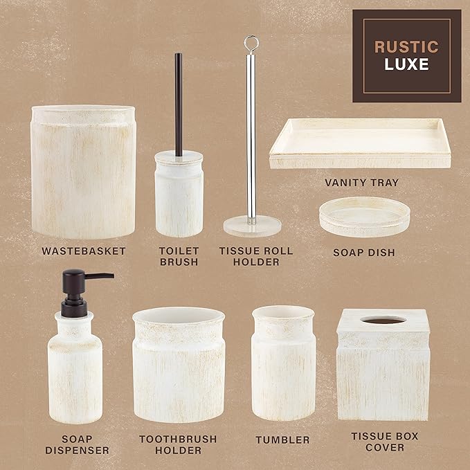 Creative Scents Rustic Luxe Toilet Brush and Holder Set - Beige Toilet Bowl Cleaner Brush with Strong Metal Handle - Long Bristles Toilet Bowl Brush and Holder - Rustic Farmhouse Decor