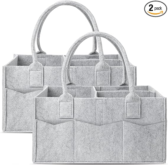 Cute Castle 2 Pack Diaper Caddy Organizer - Portable Baby Caddy Organizer with Handle, Nursery Storage Bin and Car Organ