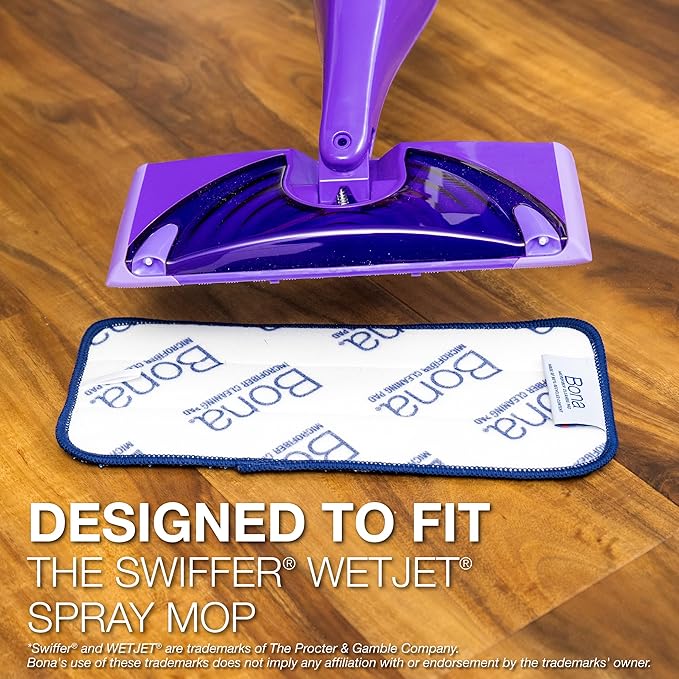 Bona® Microfiber Cleaning Pads for use with Swiffer® WETJET® Spray Mop only, 3 Pack, Washable & Reusable up to 500 Times