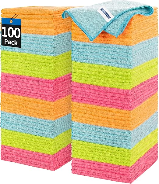 Microfiber Cleaning Cloth, 100 Pack Cleaning Rags, 12" x 12" Shop Towels, Lint Free Reusable All Purpose Microfiber Towe