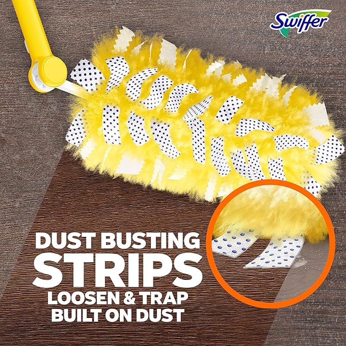 Swiffer Duster Kit with 3 ft Extendable Handle, Dusters for Cleaning, Set Includes 1 Extension Pole and 12 Heavy Duty Dusting Refills Dust Cleaner, Long Extended Wand for Ceiling Fans and Walls