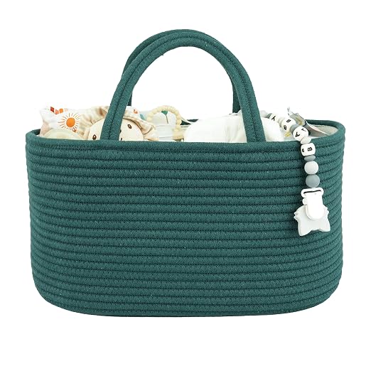 XUANGUO Large Cotton Rope Baby Diaper Caddy Organizer Basket Dark Green
