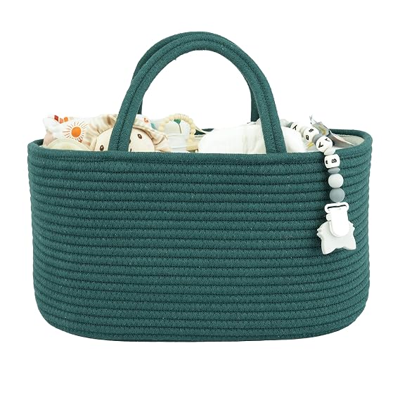XUANGUO Large Cotton Rope Baby Diaper Caddy Organizer Basket Dark Green