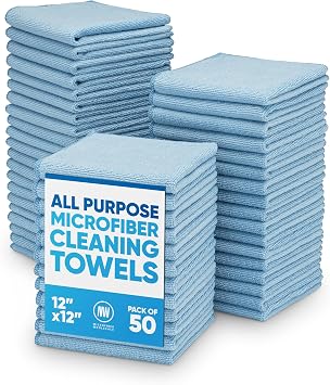 12" x 12" Microfiber Cleaning Cloths (50 Pack) - Reusable Towels, Wash Rags, Dust Cloth, All-Purpose: Kitchen, Dish, Car