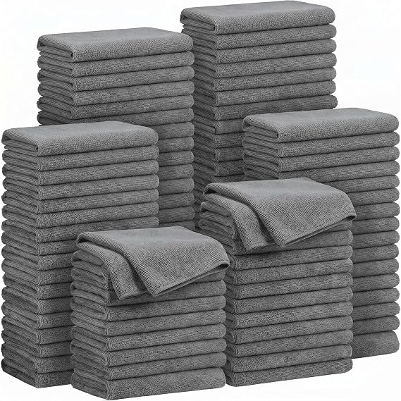 Preboun 300 Pack 12 x 16 Inch Microfiber Cleaning Cloth Bulk Multipurpose Reusable Washable Cleaning Rags Absorbent Towe