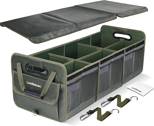 Heavy Duty Trunk Organizer with Lid for SUV & Truck (XL, Green)