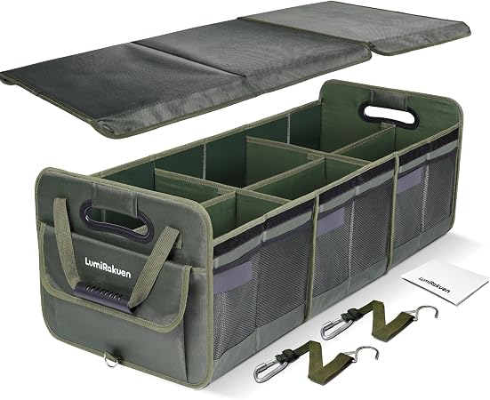 Heavy Duty Trunk Organizer with Lid for SUV & Truck (XL, Green)