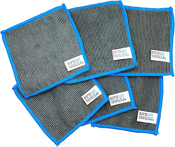 Rapid Dry Towels Micro RDTs Ultra-Soft Microfiber Towels | 6 Pack | 3.9 x 3.9 in | Channel Weave Lint-Free Cleaning Clot
